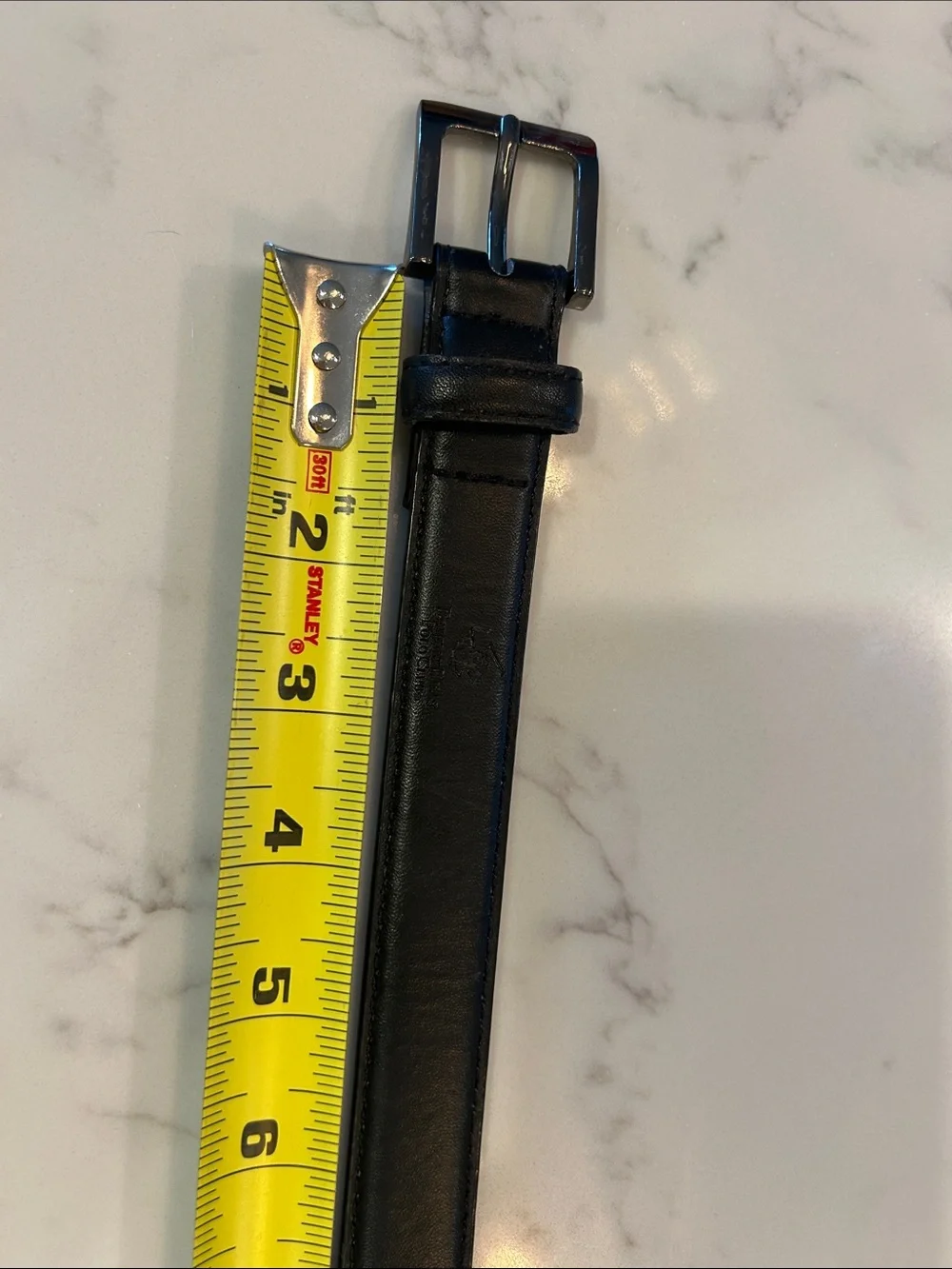 Youth Large Black Leather Belt with Silver Buckle